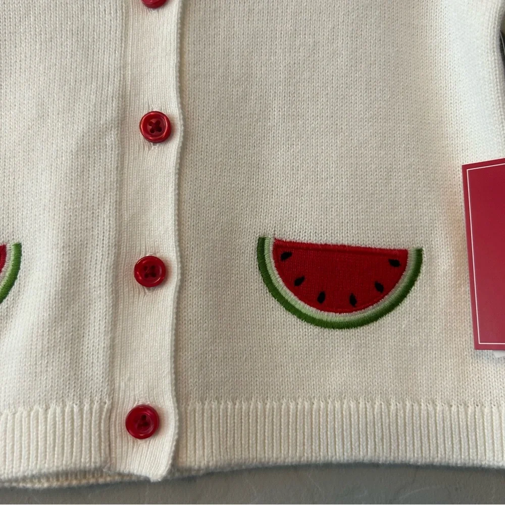 Gymboree white button front cardigan with watermelon embroidery 18-24 months